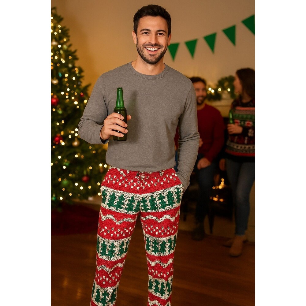 Shinesty Men’s Christmas Suit Pants 36/34 Red Green Ugly Sweater Print...